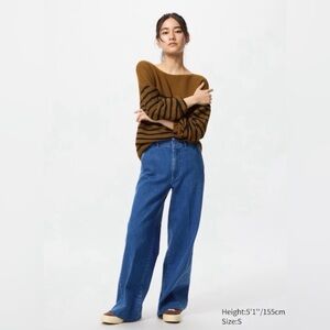 Uniqlo Drapey Denim Pleated Trousers Wide Leg Blue Small